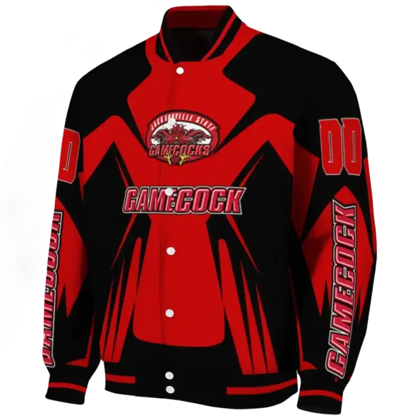 personalized jacksonville state gamecocks spider mark red black varsity jacket best selling