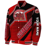 personalized jacksonville state gamecocks star burst red varsity jacket best selling.webp