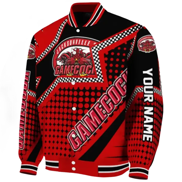 personalized jacksonville state gamecocks star burst red varsity jacket best selling.webp