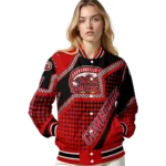 personalized jacksonville state gamecocks star burst red varsity jacket best selling.webp