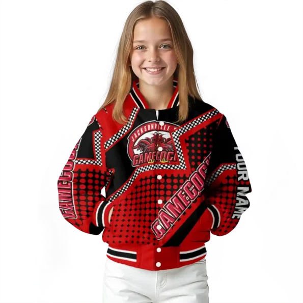 personalized jacksonville state gamecocks star burst red varsity jacket top rated.webp