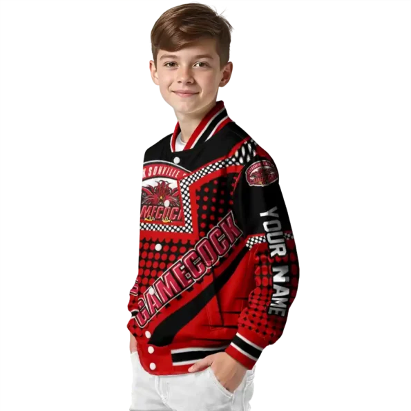 personalized jacksonville state gamecocks star burst red varsity jacket trendy.webp
