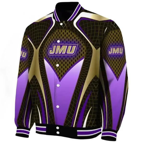 personalized james madison dukes mesh chest gold black varsity jacket best selling