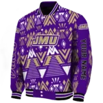 personalized james madison dukes pyramid shapes purple varsity jacket best selling.webp