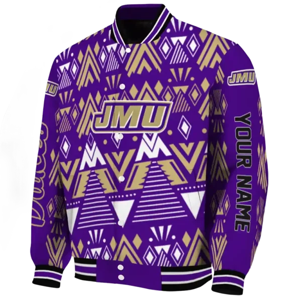 personalized james madison dukes pyramid shapes purple varsity jacket best selling.webp
