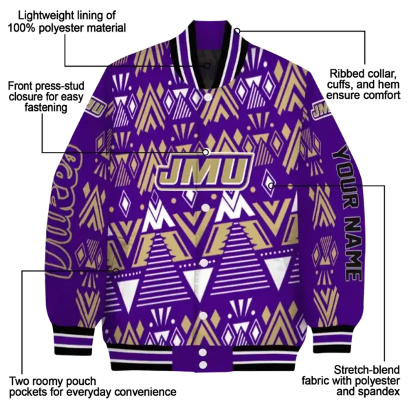 personalized james madison dukes pyramid shapes purple varsity jacket new arrival.webp