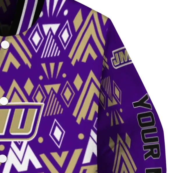 personalized james madison dukes pyramid shapes purple varsity jacket premium grade.webp