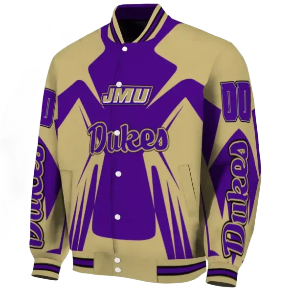 personalized james madison dukes spider mark purple gold varsity jacket best selling