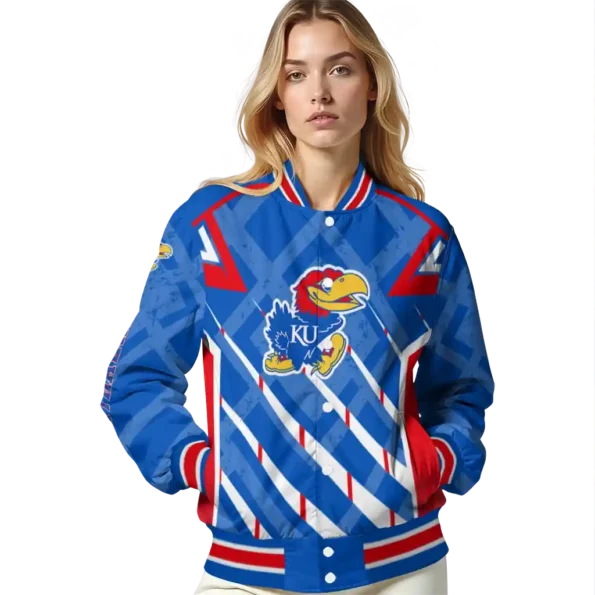 personalized kansas jayhawks chevron angles blue varsity jacket latest model.webp
