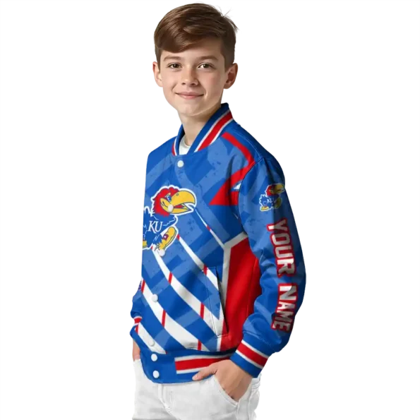 personalized kansas jayhawks chevron angles blue varsity jacket trendy.webp