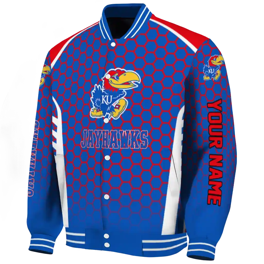 personalized kansas jayhawks hexagon grid blue varsity jacket best selling.webp personalized kansas jayhawks hexagon grid blue varsity jacket best selling.webp