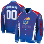 personalized kansas jayhawks hexagon grid blue varsity jacket best selling.webp