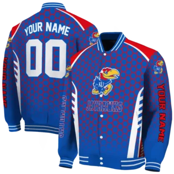personalized kansas jayhawks hexagon grid blue varsity jacket fashion forward.webp