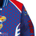 personalized kansas jayhawks hexagon grid blue varsity jacket best selling.webp