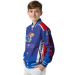 personalized kansas jayhawks hexagon grid blue varsity jacket best selling.webp