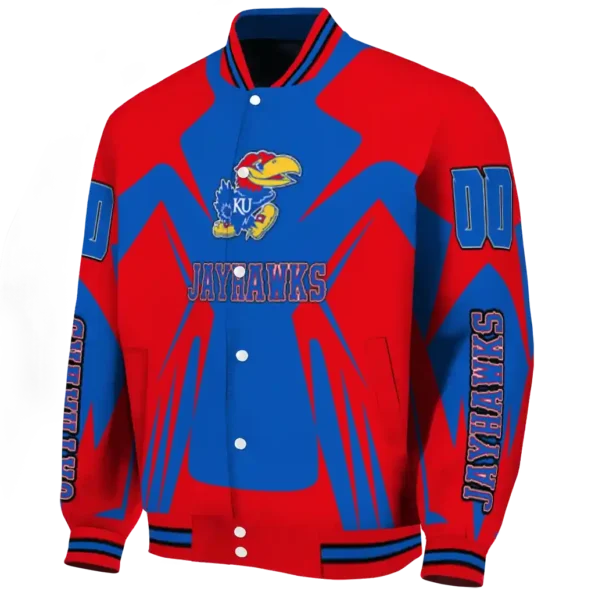personalized kansas jayhawks spider mark blue crimson varsity jacket best selling