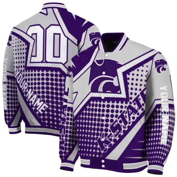 personalized kansas state wildcats star burst purple varsity jacket fashion forward.webp
