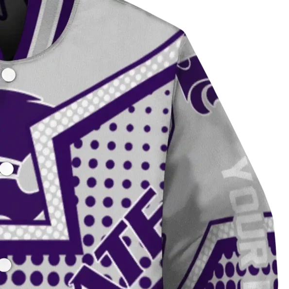 personalized kansas state wildcats star burst purple varsity jacket premium grade.webp