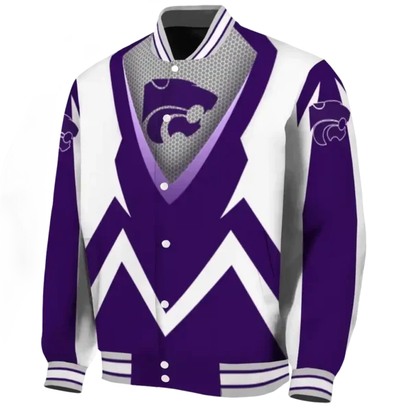 personalized kansas state wildcats v stripes purple white varsity jacket best selling