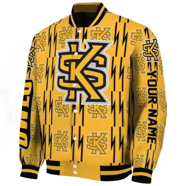 personalized kennesaw state owls bolt stripe gold varsity jacket best selling
