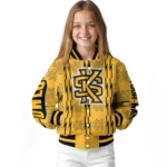 personalized-kennesaw-state-owls-bolt-stripe-gold-varsity-jacket-best-selling.webp