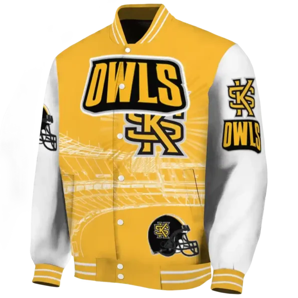 personalized kennesaw state owls ferris arena gold white varsity jacket best selling