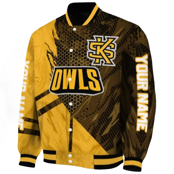 personalized kennesaw state owls hexagon mesh gold black varsity jacket best selling