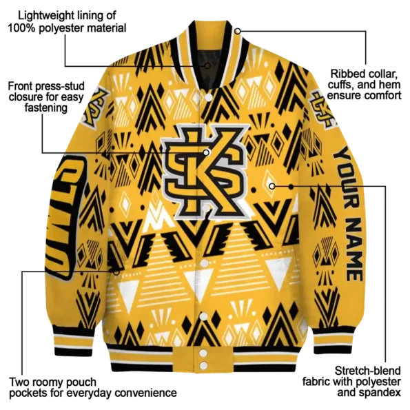 personalized kennesaw state owls pyramid shapes gold varsity jacket new arrival.webp