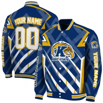 personalized kent state golden flashes chevron angles navy blue varsity jacket fashion forward.webp