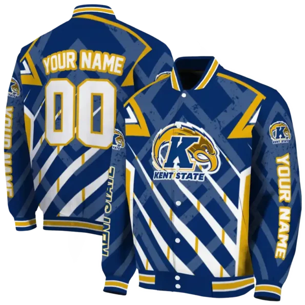 personalized kent state golden flashes chevron angles navy blue varsity jacket fashion forward.webp