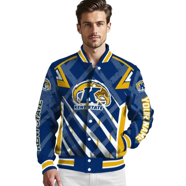 personalized kent state golden flashes chevron angles navy blue varsity jacket high quality.webp