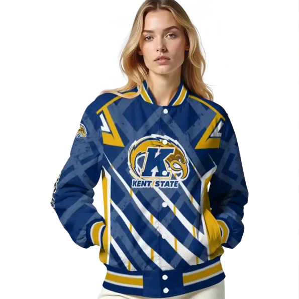 personalized kent state golden flashes chevron angles navy blue varsity jacket latest model.webp