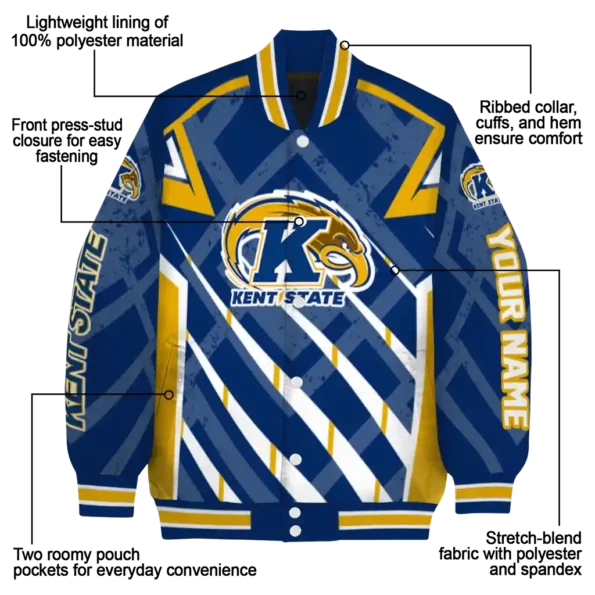 personalized kent state golden flashes chevron angles navy blue varsity jacket new arrival.webp