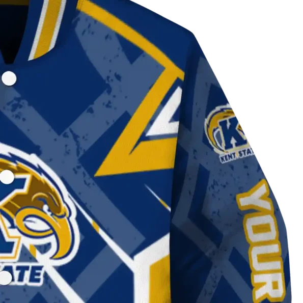 personalized kent state golden flashes chevron angles navy blue varsity jacket premium grade.webp