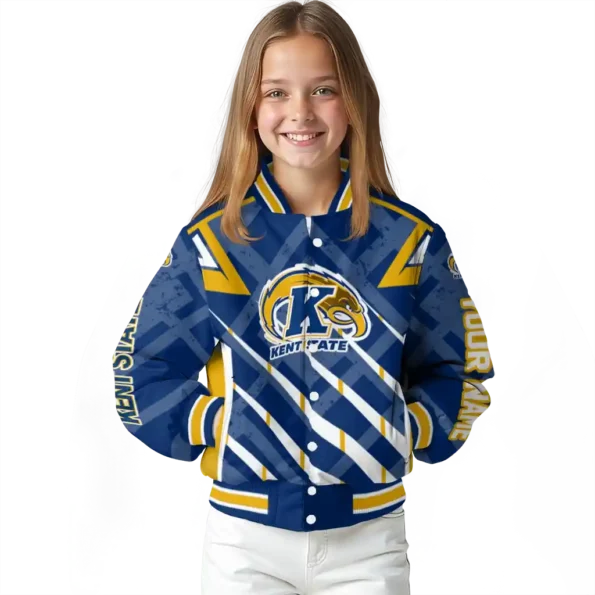 personalized kent state golden flashes chevron angles navy blue varsity jacket top rated.webp