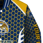 personalized kent state golden flashes hexagon grid navy blue varsity jacket best selling.webp