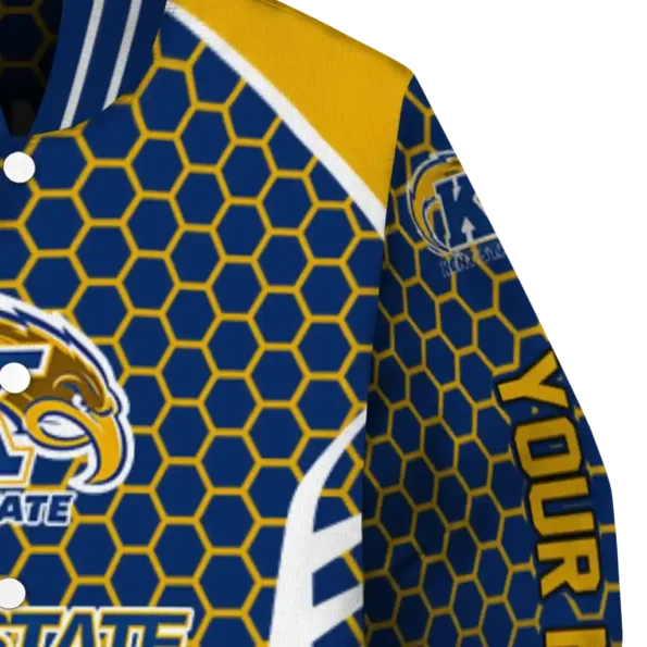 personalized kent state golden flashes hexagon grid navy blue varsity jacket premium grade.webp
