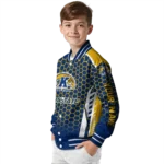 personalized kent state golden flashes hexagon grid navy blue varsity jacket best selling.webp