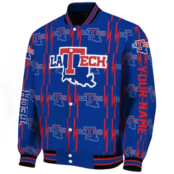 personalized la tech bolt stripe blue varsity jacket best selling