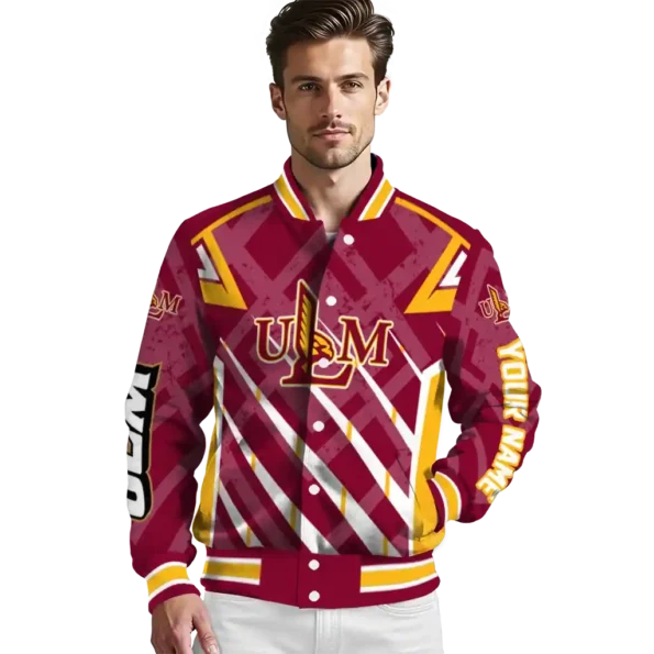 personalized louisiana monroe warhawks chevron angles red varsity jacket high quality.webp