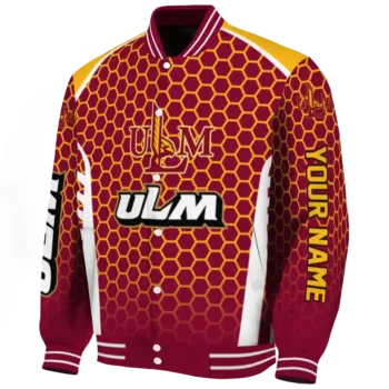 personalized louisiana monroe warhawks hexagon grid red varsity jacket best selling.webp