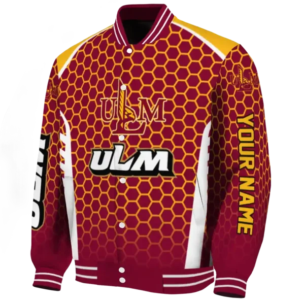 personalized louisiana monroe warhawks hexagon grid red varsity jacket best selling.webp