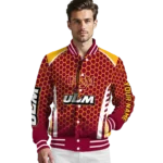 personalized louisiana monroe warhawks hexagon grid red varsity jacket best selling.webp