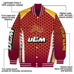 personalized louisiana monroe warhawks hexagon grid red varsity jacket best selling.webp