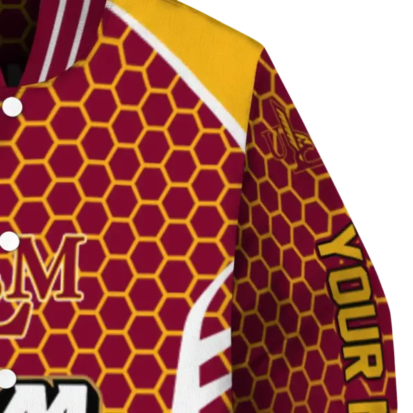 personalized louisiana monroe warhawks hexagon grid red varsity jacket premium grade.webp