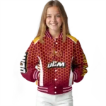personalized louisiana monroe warhawks hexagon grid red varsity jacket best selling.webp