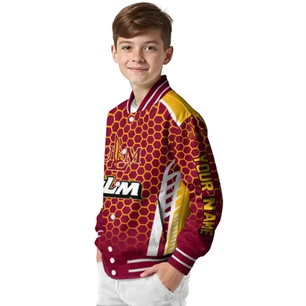 personalized louisiana monroe warhawks hexagon grid red varsity jacket trendy.webp