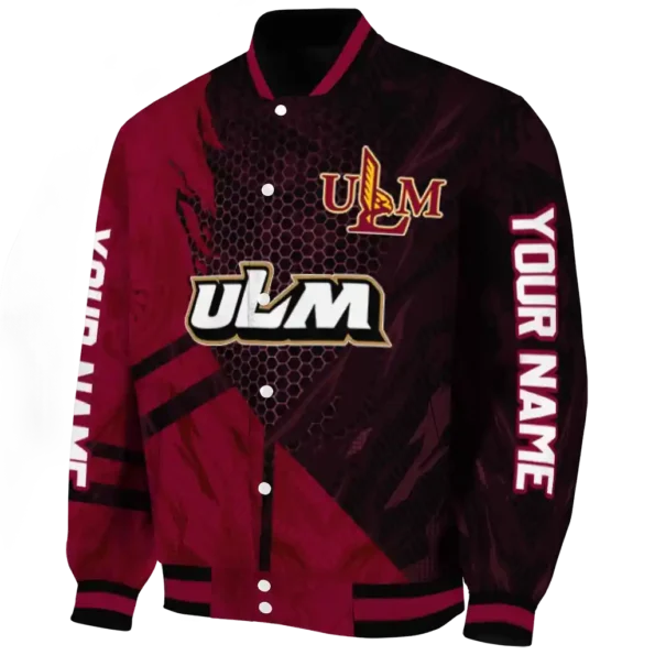 personalized louisiana monroe warhawks hexagon mesh red black varsity jacket best selling