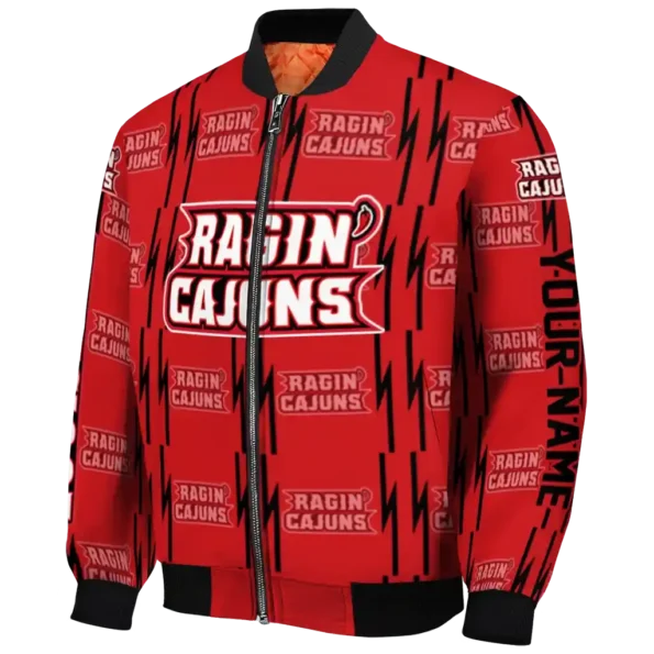 personalized louisiana ragin cajuns bolt stripe red bomber jacket best selling