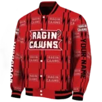 personalized louisiana ragin cajuns bolt stripe red varsity jacket best selling.webp